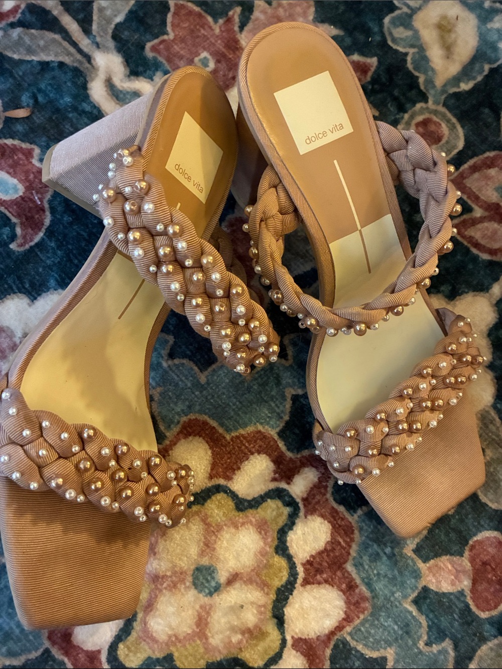 Dolce Vita Dusty Rose Braided Pearl Block Heel Sandals 9.5